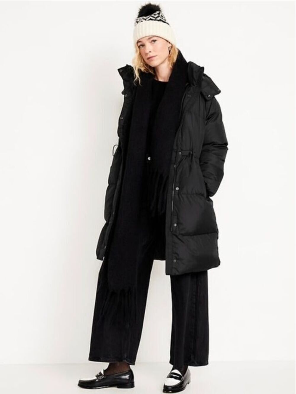 NWT Old Navy Water-Resistant Quilted Long Puffer Jacket black